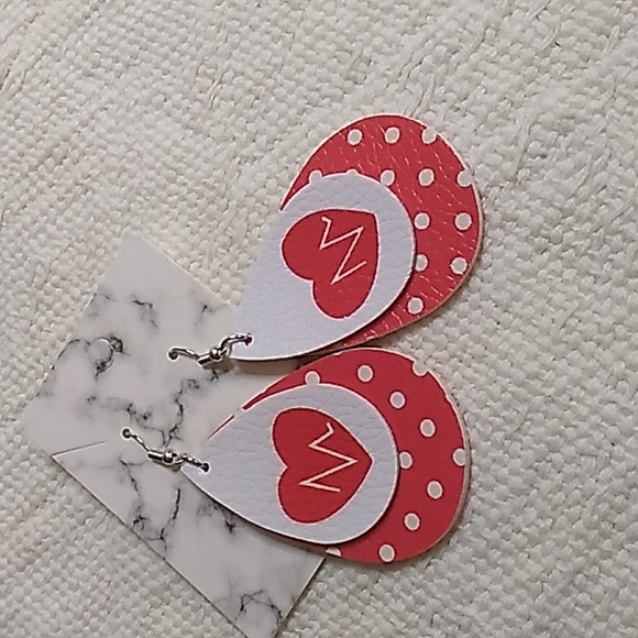 Valentine Faux Leather Double Stacked earrings 1.5 x 3 inch - Picture 3 of 3